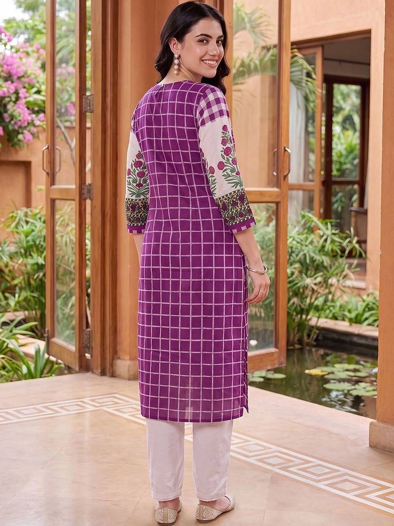 women printed regular cotton kurta with trousers