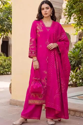 women floral printed regular kurta with palazzos & with dupatta