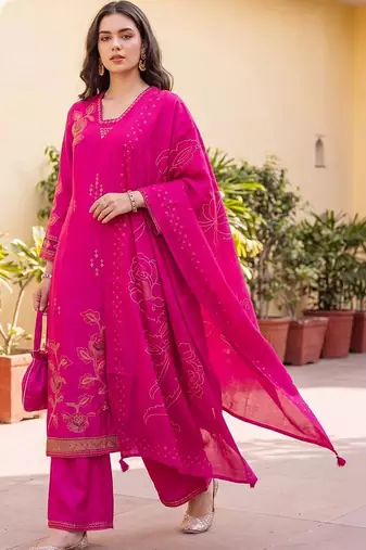 women floral printed regular kurta with palazzos & with dupatta