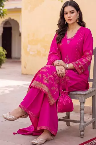 women floral printed regular kurta with palazzos & with dupatta