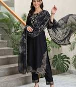 women ethnic motifs embroidered regular thread work kurta with trousers & with dupatta