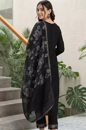 women ethnic motifs embroidered regular thread work kurta with trousers & with dupatta