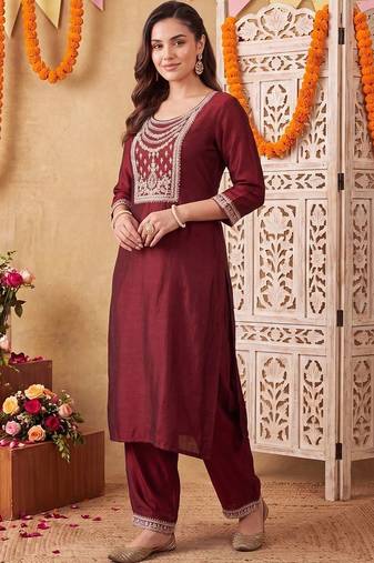 women ethnic motifs embroidered regular thread work liva kurta with patiala
