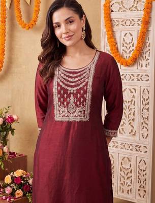 women ethnic motifs embroidered regular thread work liva kurta with patiala 5