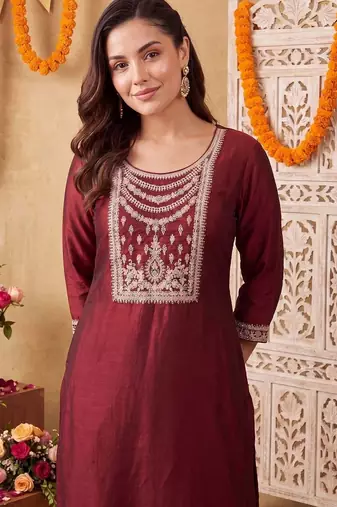 women ethnic motifs embroidered regular thread work liva kurta with patiala