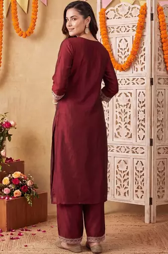 women ethnic motifs embroidered regular thread work liva kurta with patiala