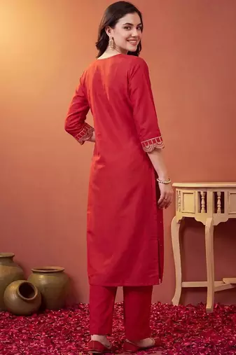 women ethnic motifs embroidered regular kurta with trousers & with dupatta