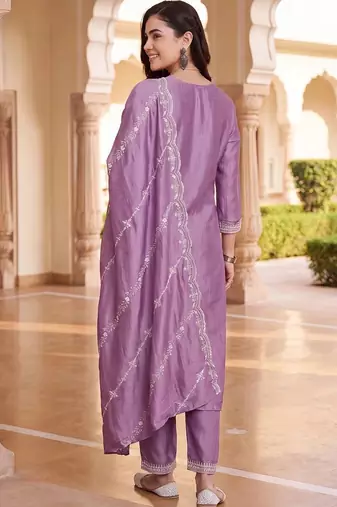 women ethnic motifs embroidered regular thread work kurta with trousers & with dupatta