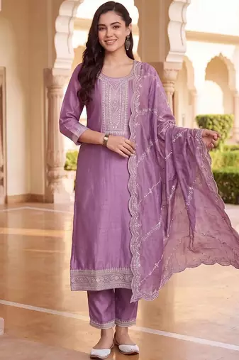 women ethnic motifs embroidered regular thread work kurta with trousers & with dupatta