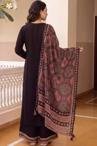 women ethnic motifs printed regular kurta with palazzos & with dupatta