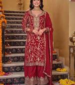 women ethnic motifs embroidered regular kurta with palazzos & with dupatta