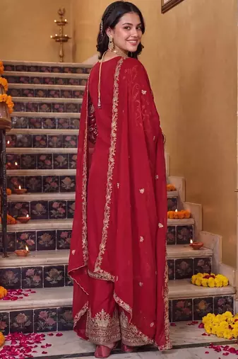 women ethnic motifs embroidered regular kurta with palazzos & with dupatta