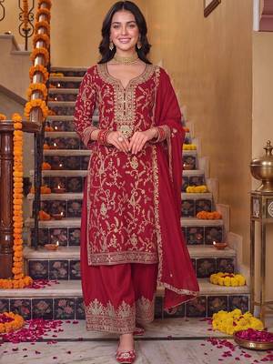 women ethnic motifs embroidered regular kurta with palazzos & with dupatta 6