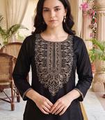 women ethnic motifs embroidered regular thread work cotton kurta with trousers