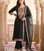 women ethnic motifs embroidered regular thread work kurta with trousers & with dupatta