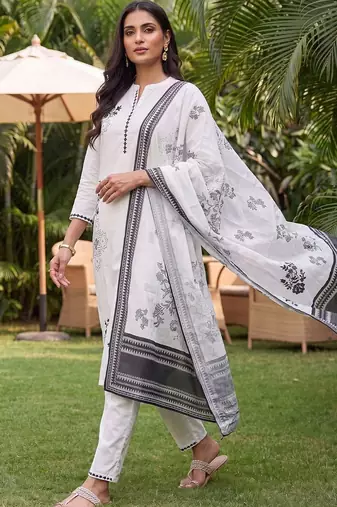 women floral printed regular cotton kurta with palazzos & with dupatta