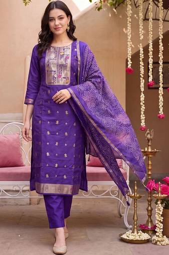 women ethnic motifs regular kurta with trousers & with dupatta