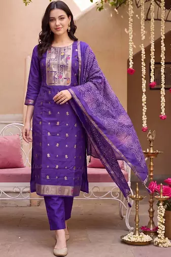 women ethnic motifs regular kurta with trousers & with dupatta