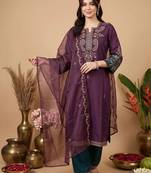 women ethnic motifs embroidered regular thread work kurta with trousers & with dupatta
