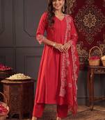 women ethnic motifs regular thread work kurta with trousers & with dupatta