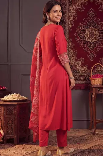 women ethnic motifs regular thread work kurta with trousers & with dupatta