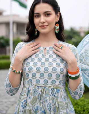 women floral printed empire cotton kurta with trousers & with dupatta 2