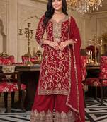 women ethnic motifs embroidered regular kurta with palazzos & with dupatta