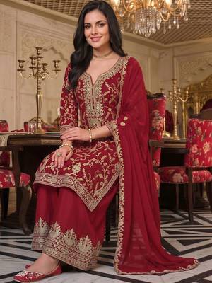 women ethnic motifs embroidered regular kurta with palazzos & with dupatta 2