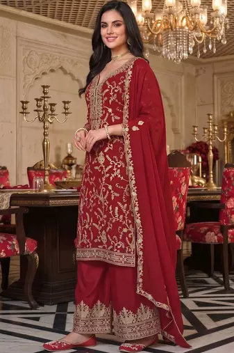 women ethnic motifs embroidered regular kurta with palazzos & with dupatta