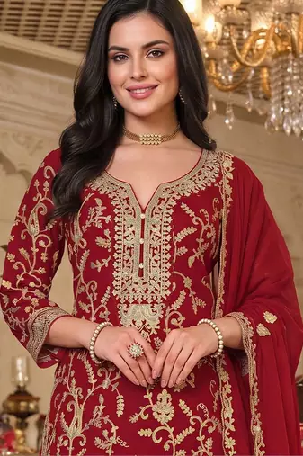 women ethnic motifs embroidered regular kurta with palazzos & with dupatta