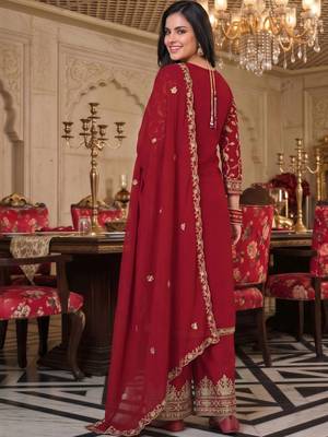 women ethnic motifs embroidered regular kurta with palazzos & with dupatta 6