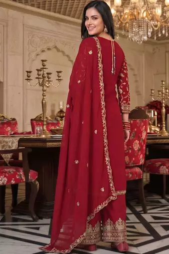 women ethnic motifs embroidered regular kurta with palazzos & with dupatta