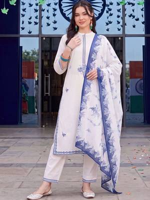 motifs embroidered regular thread work cotton kurta with trousers & with dupatta 1