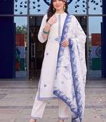 motifs embroidered regular thread work cotton kurta with trousers & with dupatta
