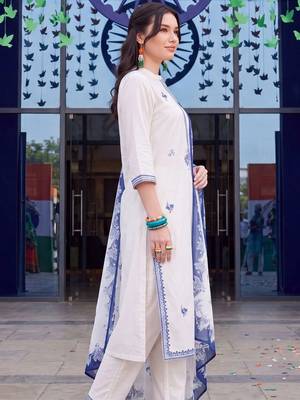 motifs embroidered regular thread work cotton kurta with trousers & with dupatta 4