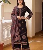 women ethnic motifs printed regular kurta with palazzos & with dupatta