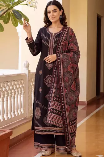 women ethnic motifs printed regular kurta with palazzos & with dupatta