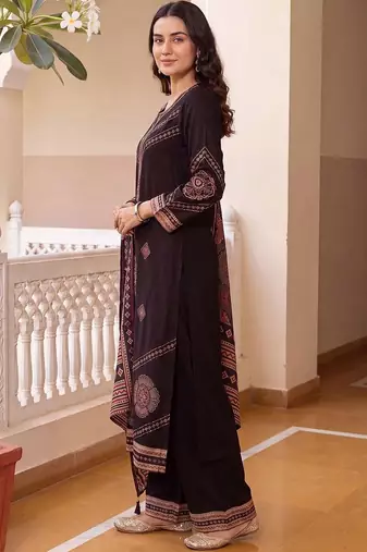 women ethnic motifs printed regular kurta with palazzos & with dupatta