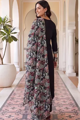 women ethnic motifs embroidered regular thread work kurta with trousers & with dupatta
