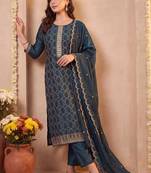 women embroidered regular thread work kurta with trousers & with dupatta