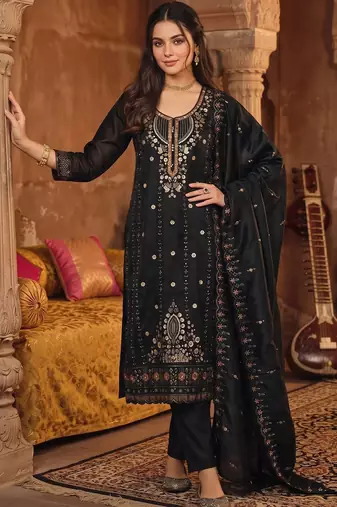 women ethnic motifs embroidered regular kurta with trousers & with dupatta