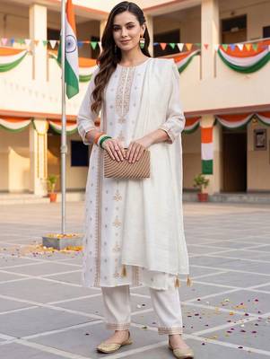 ethnic motifs embroidered regular thread work kurta with trousers & with dupatta 1