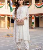 ethnic motifs embroidered regular thread work kurta with trousers & with dupatta