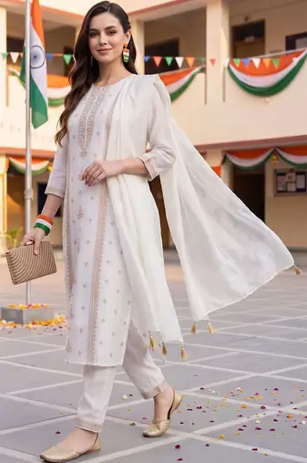 ethnic motifs embroidered regular thread work kurta with trousers & with dupatta