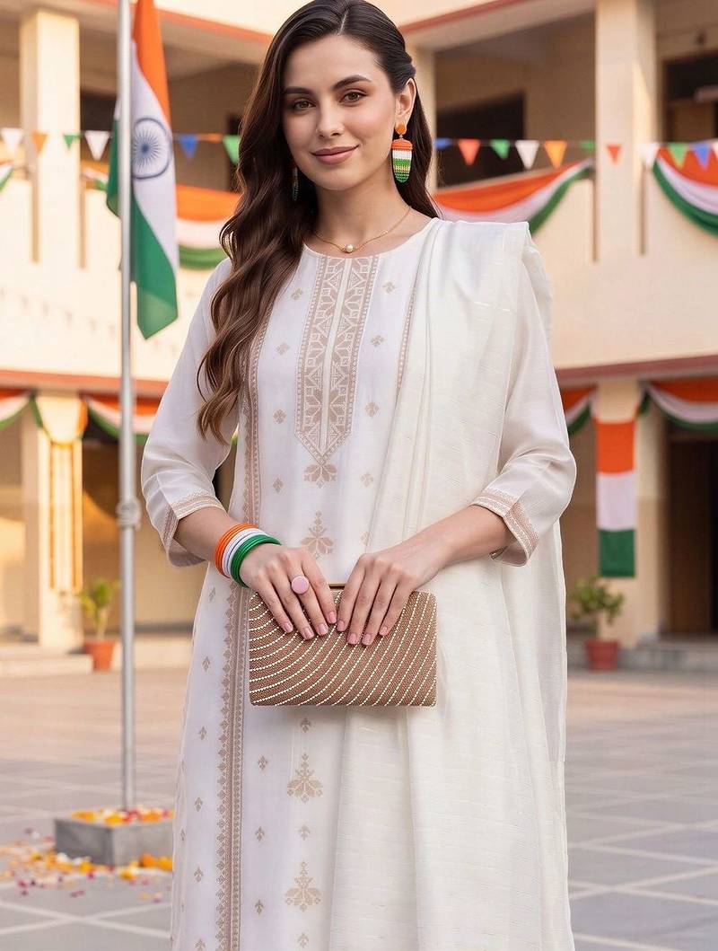 ethnic motifs embroidered regular thread work kurta with trousers & with dupatta