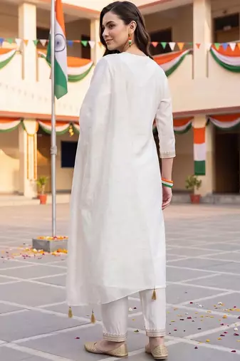 ethnic motifs embroidered regular thread work kurta with trousers & with dupatta