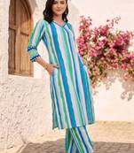 women printed regular cotton kurta with trousers