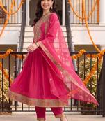 women ethnic motifs embroidered regular thread work kurta with trousers & with dupatta