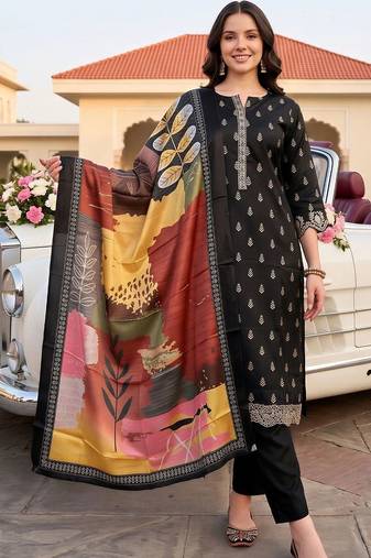 women ethnic motifs printed regular kurta with trousers & with dupatta