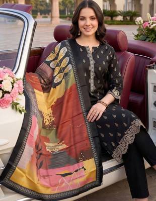 women ethnic motifs printed regular kurta with trousers & with dupatta 2